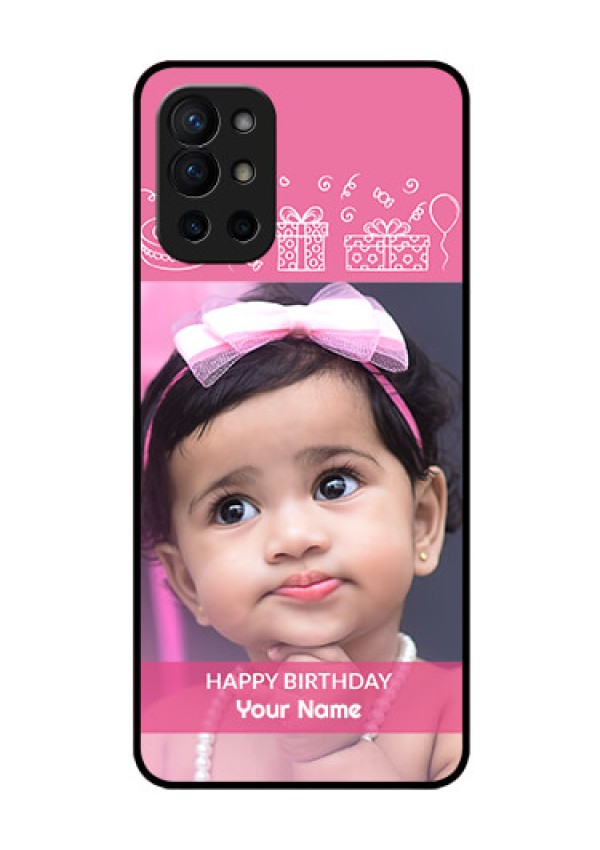 Oneplus 9R 5G Photo Printing on Glass Case - with Birthday Line Art Design