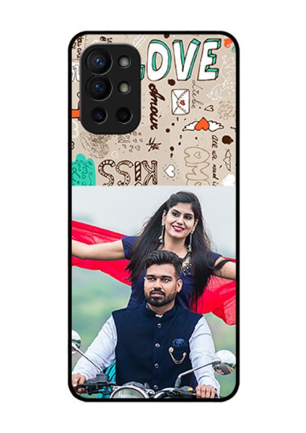 Oneplus 9R 5G Custom Glass Phone Case - Love Doodle Pattern 