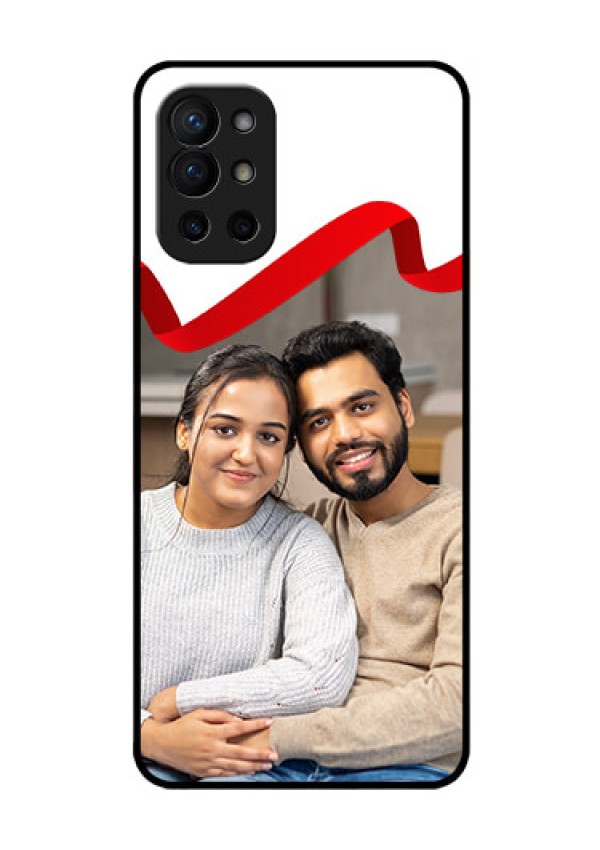 Oneplus 9R 5G Photo Printing on Glass Case - Red Ribbon Frame Design
