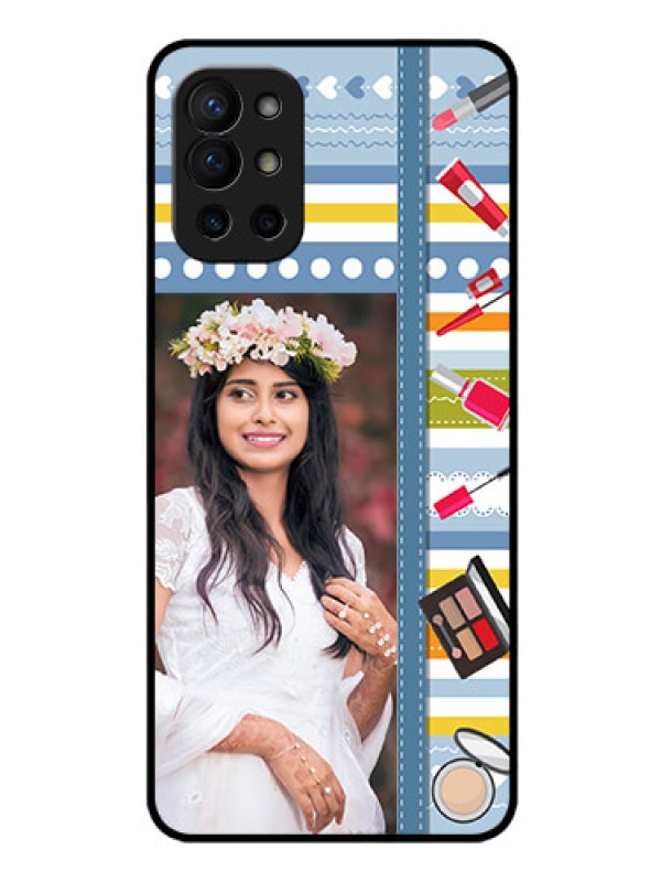 Custom Oneplus 9R 5G Personalized Glass Phone Case - Makeup Icons Design
