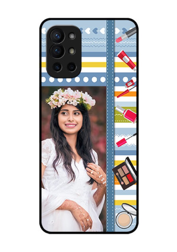 Oneplus 9R 5G Personalized Glass Phone Case - Makeup Icons Design
