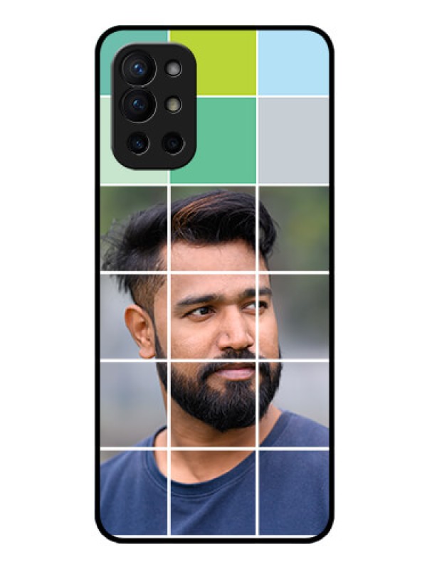 Custom Oneplus 9R 5G Photo Printing on Glass Case - with white box pattern 