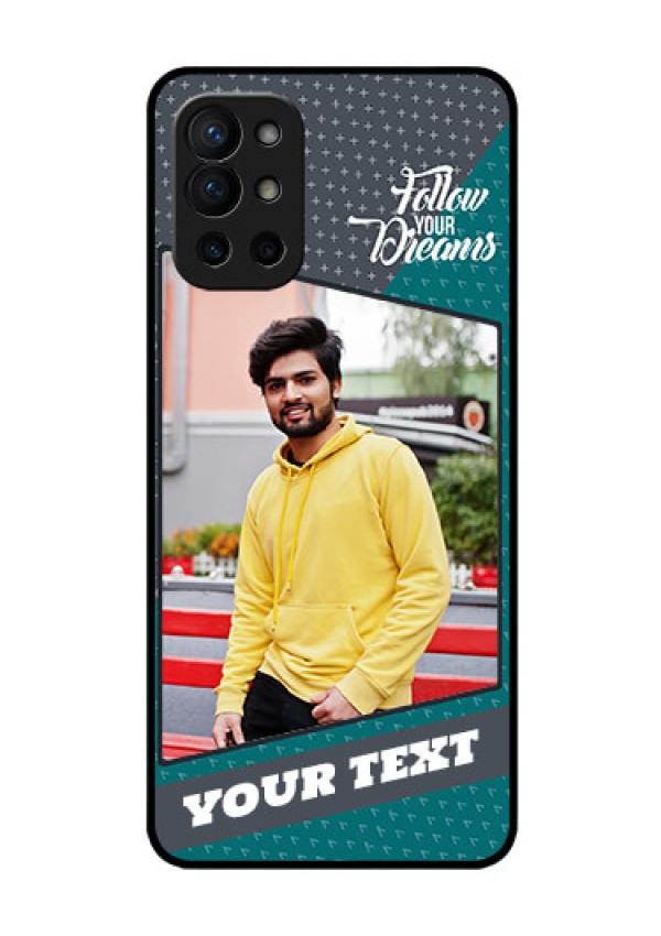 Oneplus 9R 5G Personalized Glass Phone Case - Background Pattern Design with Quote