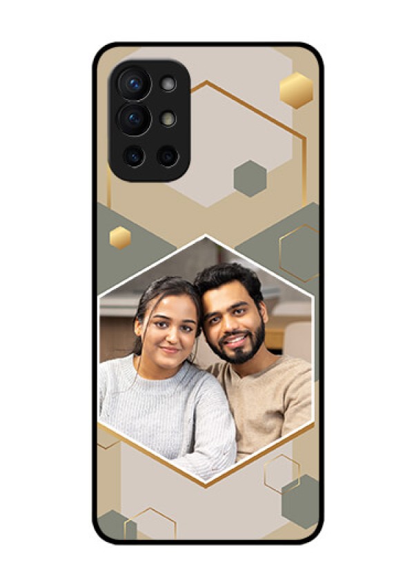 OnePlus 9R 5G Photo Printing on Glass Case - Stylish Hexagon Pattern Design
