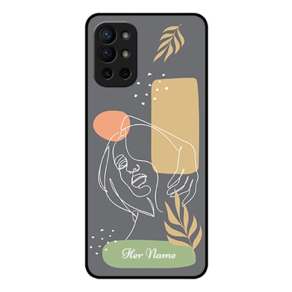 OnePlus 9R 5G Custom Glass Phone Case - Gazing Woman line art Design OnePlus 9R 5G Custom Glass Phone Case - Gazing Woman line art Design