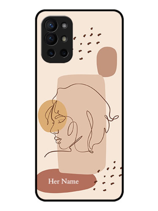 Custom OnePlus 9R 5G Photo Printing on Glass Case - Calm Woman line art Design