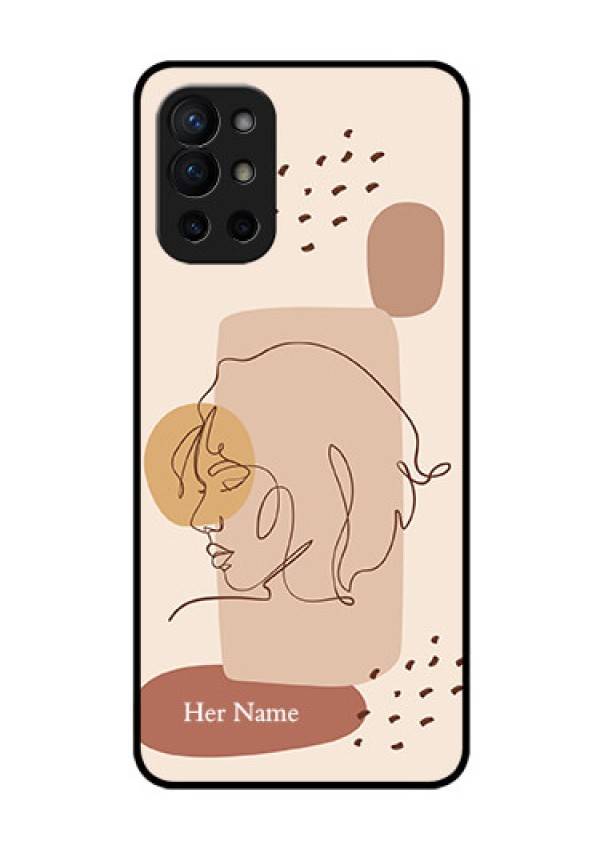 OnePlus 9R 5G Photo Printing on Glass Case - Calm Woman line art Design