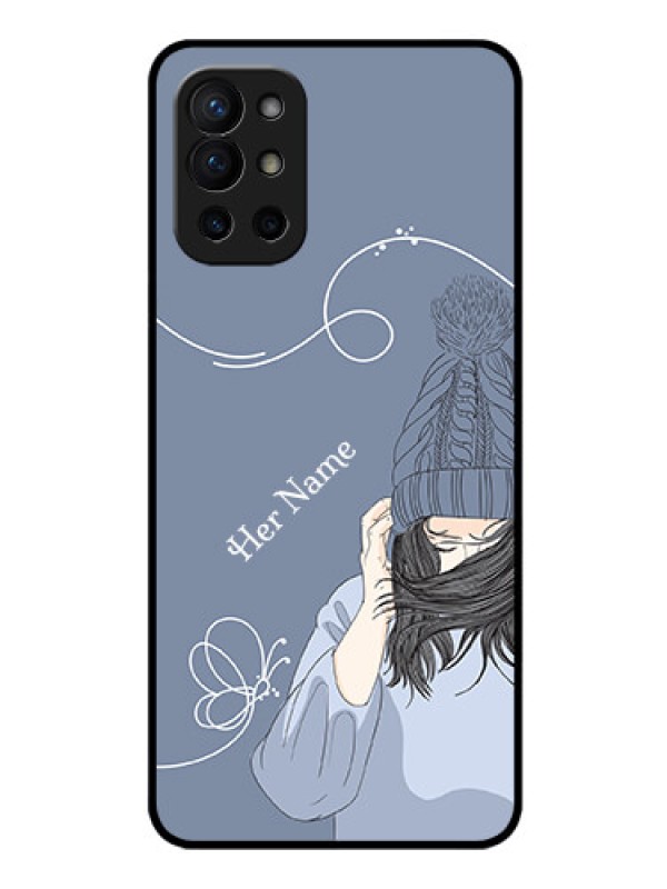 Custom OnePlus 9R 5G Custom Glass Mobile Case - Girl in winter outfit Design