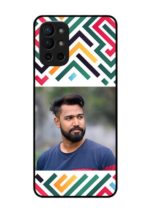 OnePlus 9R 5G Personalized Glass Phone Case - Colorful Maze Pattern Design