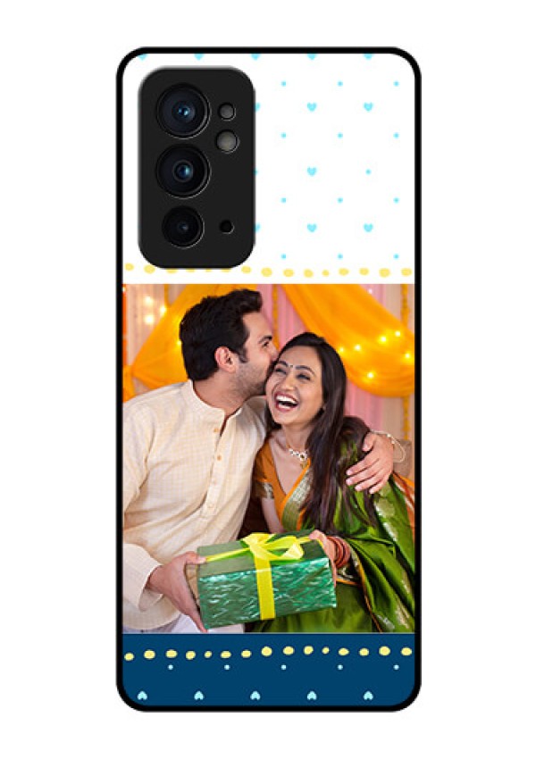 OnePlus 9RT 5G Personalized Glass Phone Case - White and Blue Abstract Design