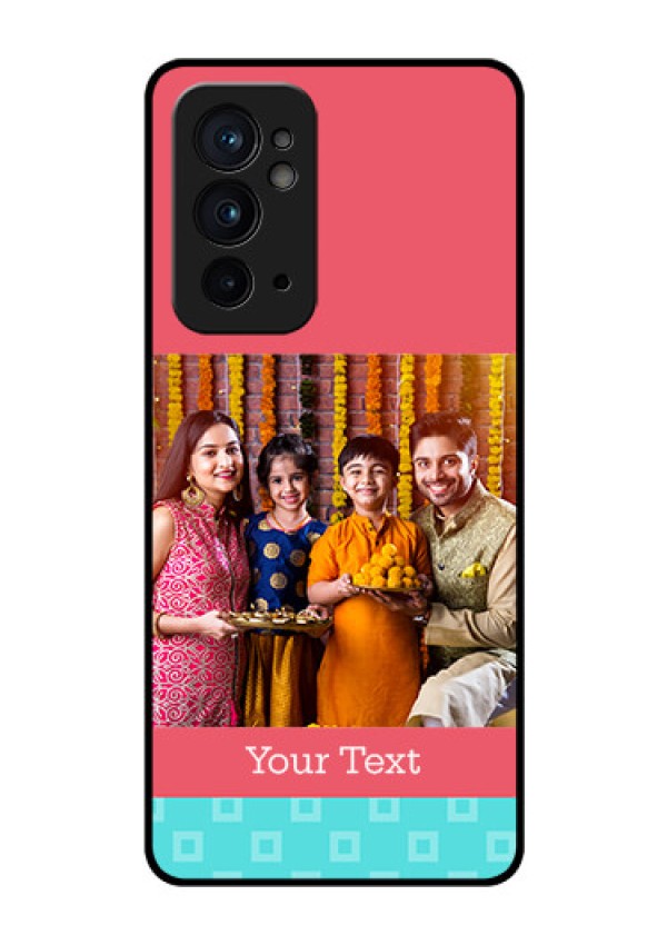 OnePlus 9RT 5G Personalized Glass Phone Case - Peach & Blue Color Design