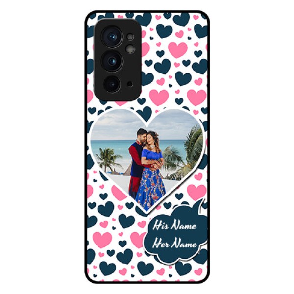 OnePlus 9RT 5G Custom Glass Phone Case - Pink & Blue Heart Design OnePlus 9RT 5G Custom Glass Phone Case - Pink & Blue Heart Design