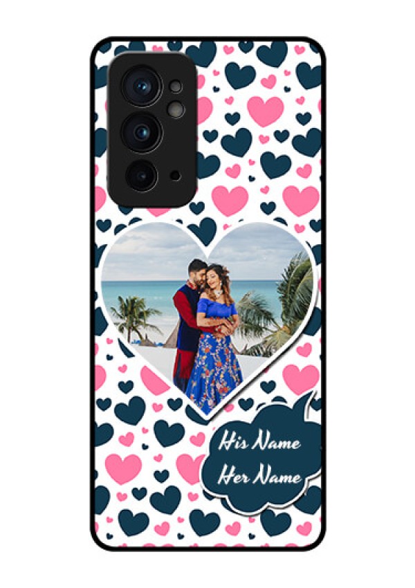 OnePlus 9RT 5G Custom Glass Phone Case - Pink & Blue Heart Design