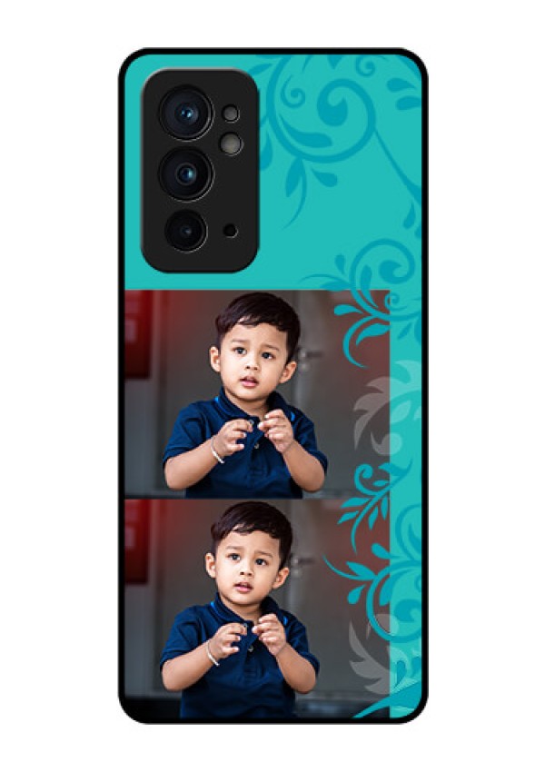 OnePlus 9RT 5G Personalized Glass Phone Case - with Photo and Green Floral Design