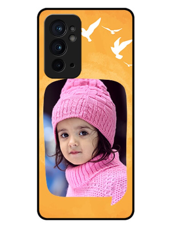 Custom OnePlus 9RT 5G Personalized Glass Phone Case - Water Color Design with Bird Icons