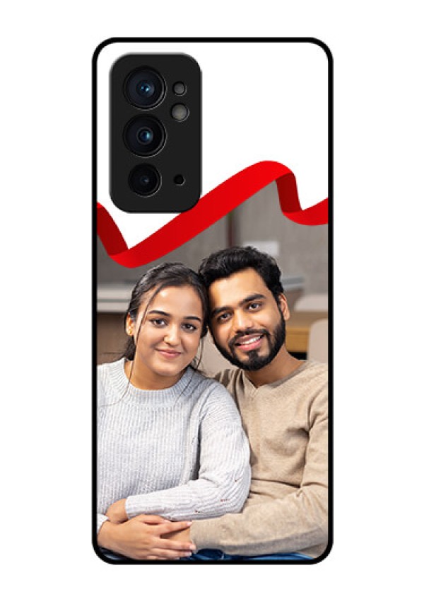 OnePlus 9RT 5G Photo Printing on Glass Case - Red Ribbon Frame Design