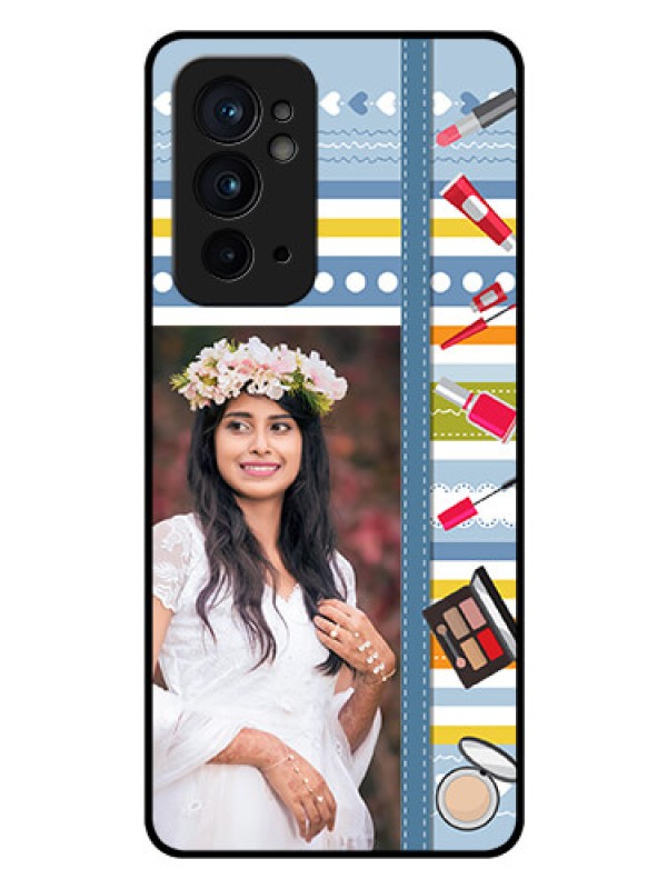 Custom OnePlus 9RT 5G Personalized Glass Phone Case - Makeup Icons Design