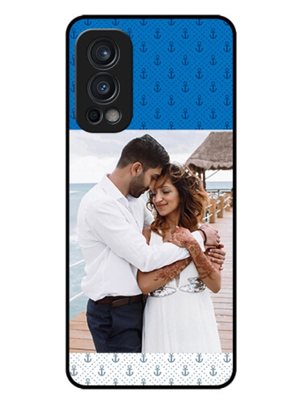 Custom Oneplus Nord 2 5G Photo Printing on Glass Case  - Blue Anchors Design
