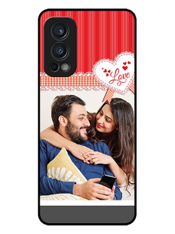 Custom Oneplus Nord 2 5G Custom Glass Mobile Case  - Red Love Pattern Design
