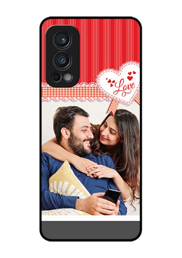Oneplus Nord 2 5G Custom Glass Mobile Case  - Red Love Pattern Design