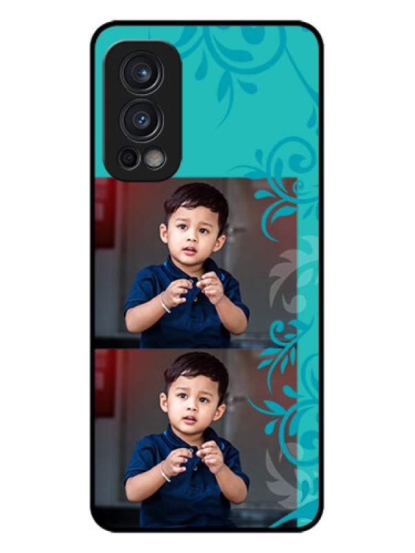 Custom Oneplus Nord 2 5G Personalized Glass Phone Case  - with Photo and Green Floral Design 