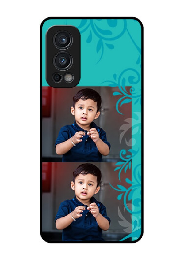 Oneplus Nord 2 5G Personalized Glass Phone Case  - with Photo and Green Floral Design 