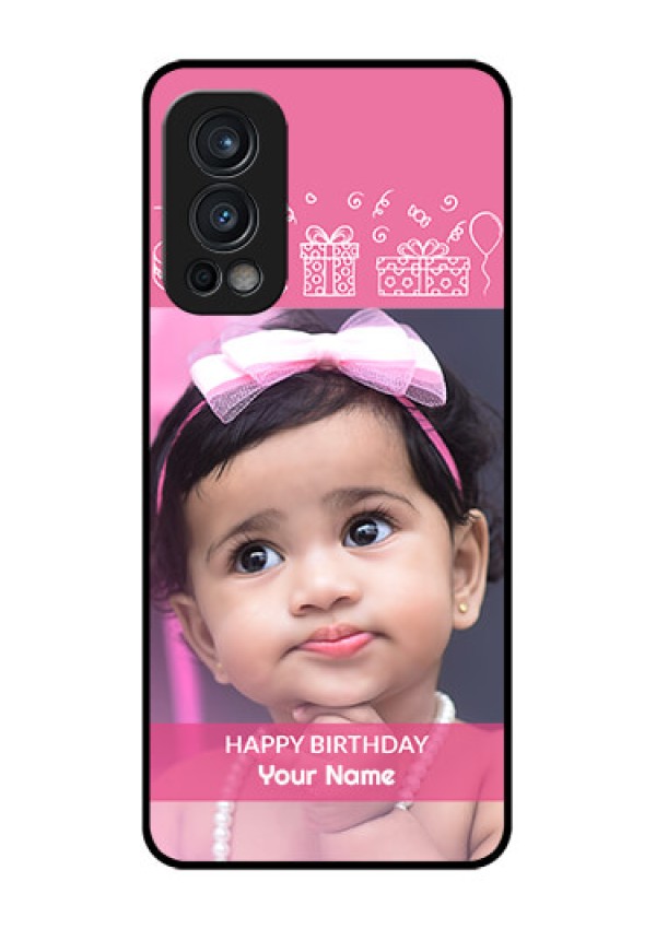 Oneplus Nord 2 5G Photo Printing on Glass Case  - with Birthday Line Art Design