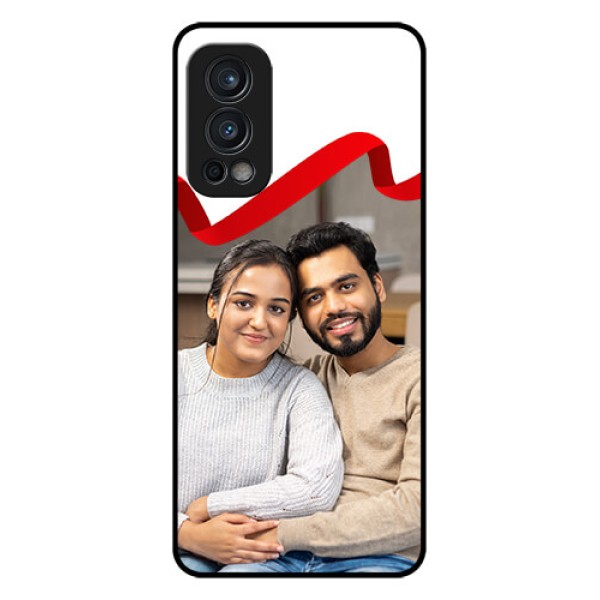 Oneplus Nord 2 5G Photo Printing on Glass Case  - Red Ribbon Frame Design