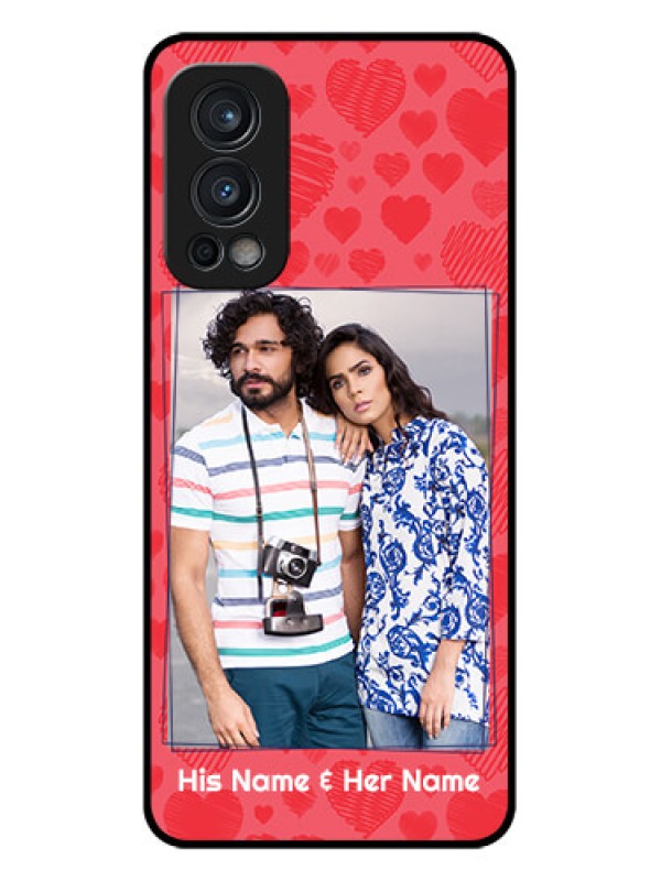 Custom Oneplus Nord 2 5G Photo Printing on Glass Case  - with Red Heart Symbols Design