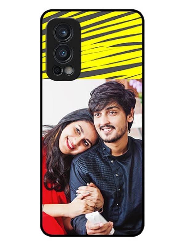 Custom Oneplus Nord 2 5G Photo Printing on Glass Case  - Yellow Abstract Design