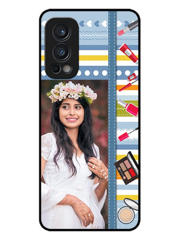 Custom Oneplus Nord 2 5G Personalized Glass Phone Case  - Makeup Icons Design