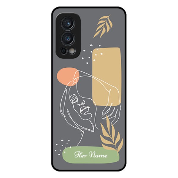 Nord 2 5G Custom Glass Phone Case - Gazing Woman line art Design Nord 2 5G Custom Glass Phone Case - Gazing Woman line art Design