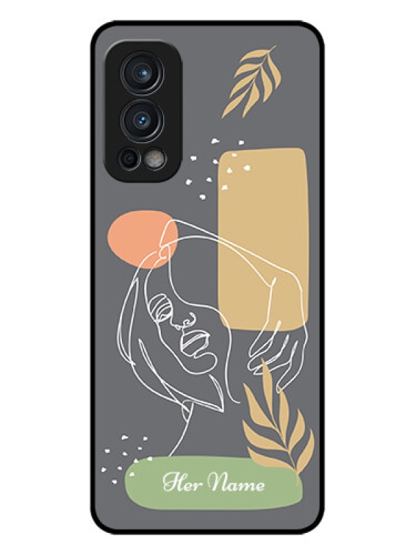 Custom Nord 2 5G Custom Glass Phone Case - Gazing Woman line art Design