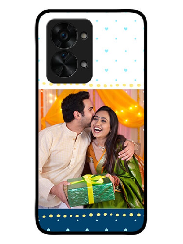 Custom OnePlus Nord 2T 5G Personalized Glass Phone Case - White and Blue Abstract Design