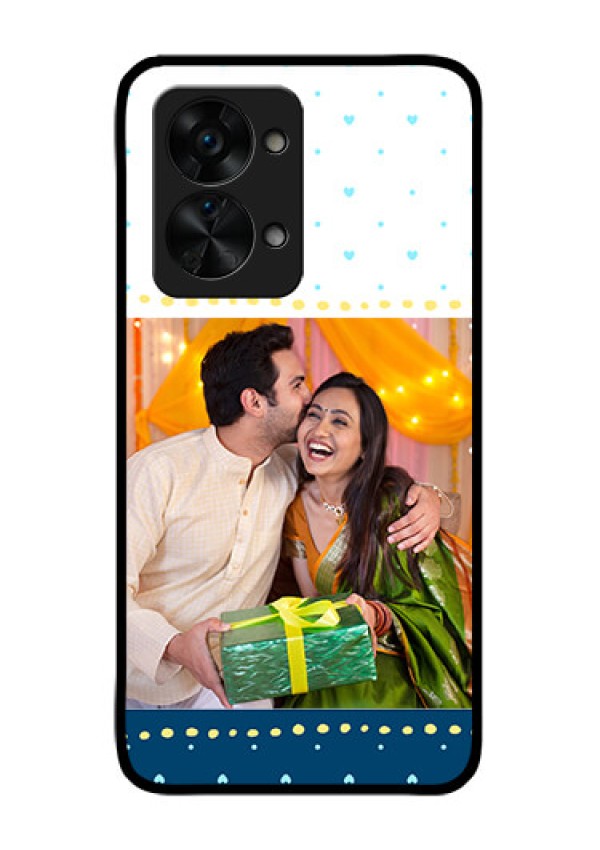 OnePlus Nord 2T 5G Personalized Glass Phone Case - White and Blue Abstract Design