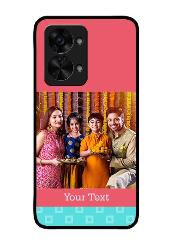 OnePlus Nord 2T 5G Personalized Glass Phone Case - Peach & Blue Color Design