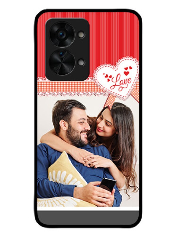 Custom OnePlus Nord 2T 5G Custom Glass Mobile Case - Red Love Pattern Design