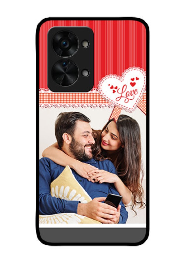 OnePlus Nord 2T 5G Custom Glass Mobile Case - Red Love Pattern Design