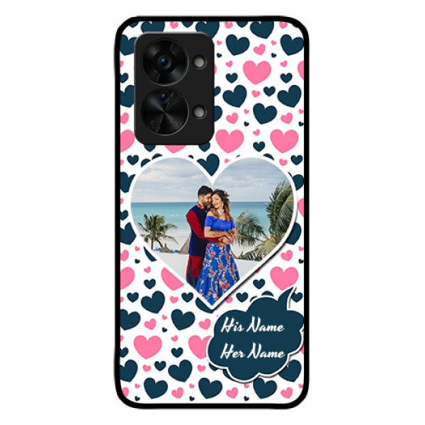OnePlus Nord 2T 5G Custom Glass Phone Case - Pink & Blue Heart Design OnePlus Nord 2T 5G Custom Glass Phone Case - Pink & Blue Heart Design