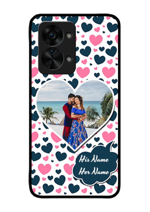 OnePlus Nord 2T 5G Custom Glass Phone Case - Pink & Blue Heart Design