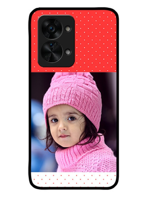 Custom OnePlus Nord 2T 5G Photo Printing on Glass Case - Red Pattern Design