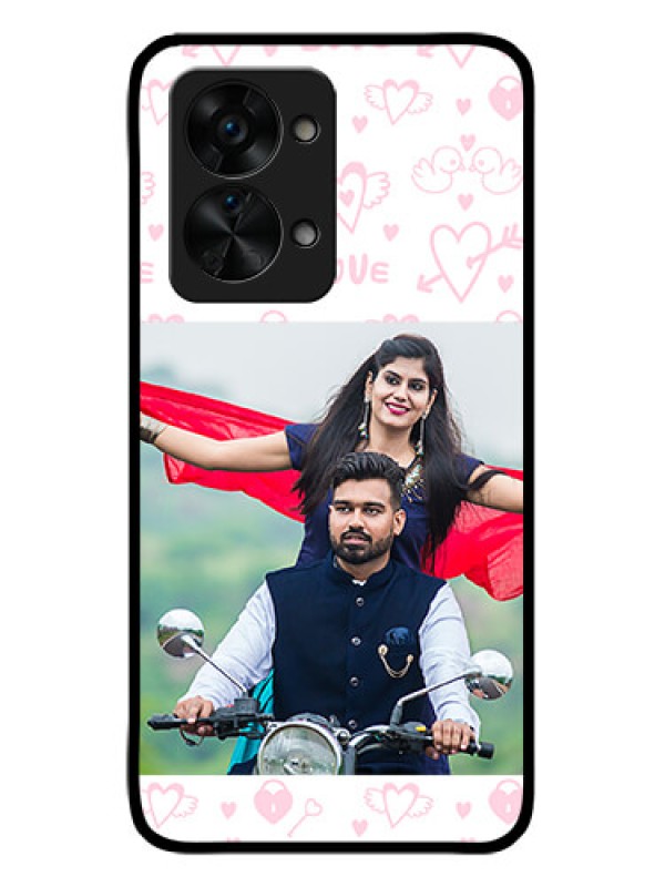 Custom OnePlus Nord 2T 5G Custom Glass Mobile Case - Pink Flying Heart Design