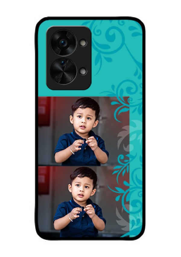 OnePlus Nord 2T 5G Personalized Glass Phone Case - with Photo and Green Floral Design