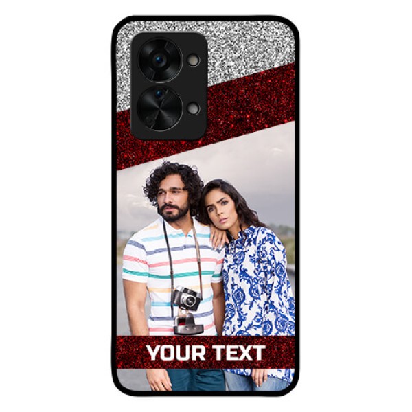 OnePlus Nord 2T 5G Personalized Glass Phone Case - Image Holder with Glitter Strip Design