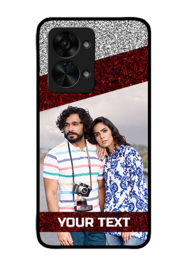 OnePlus Nord 2T 5G Personalized Glass Phone Case - Image Holder with Glitter Strip Design