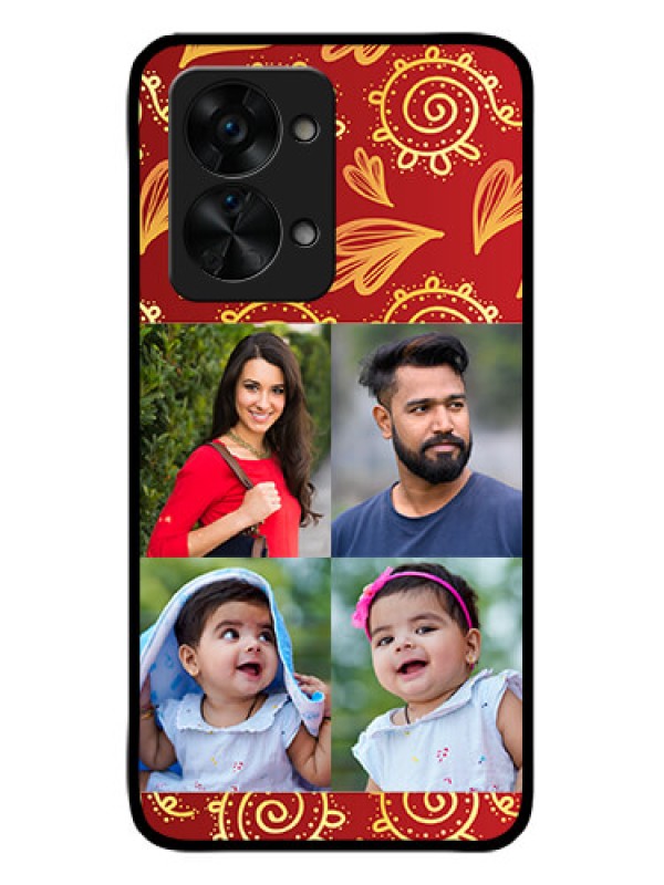Custom OnePlus Nord 2T 5G Photo Printing on Glass Case - 4 Image Traditional Design