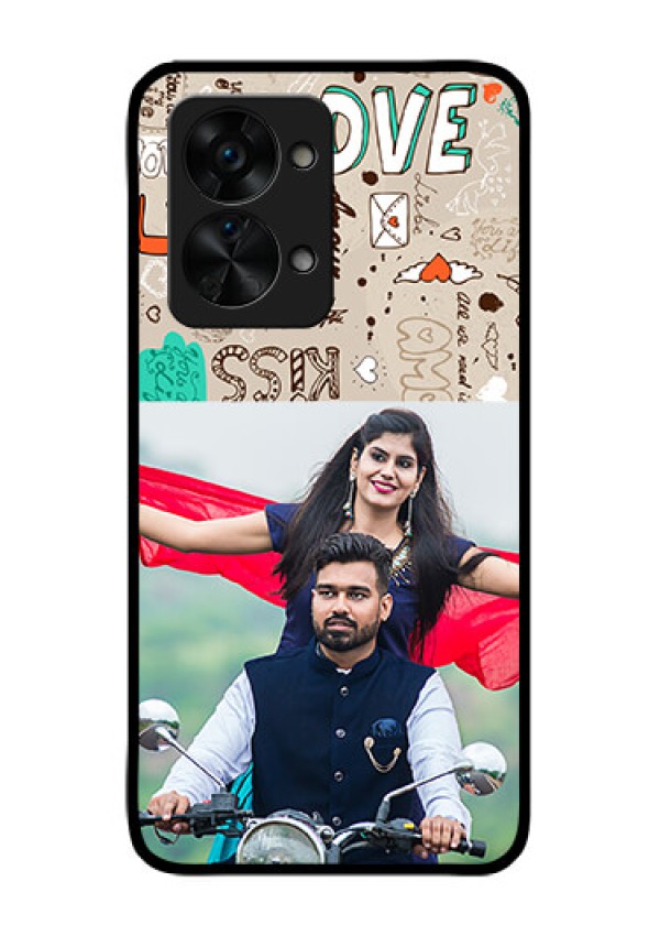 OnePlus Nord 2T 5G Custom Glass Phone Case - Love Doodle Pattern