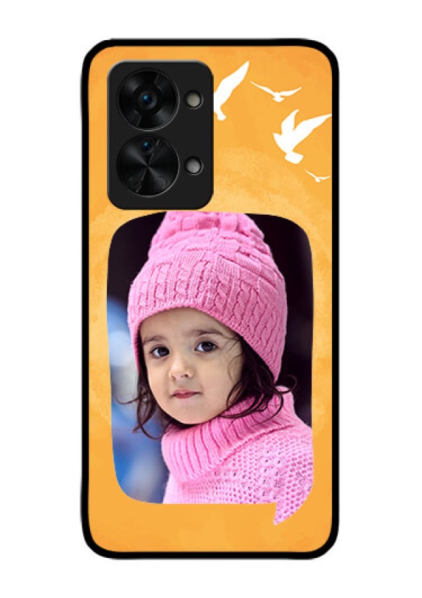 OnePlus Nord 2T 5G Personalized Glass Phone Case - Water Color Design with Bird Icons