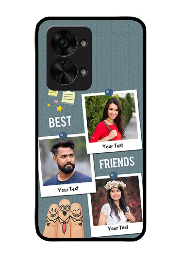 OnePlus Nord 2T 5G Personalized Glass Phone Case - Sticky Frames and Friendship Design