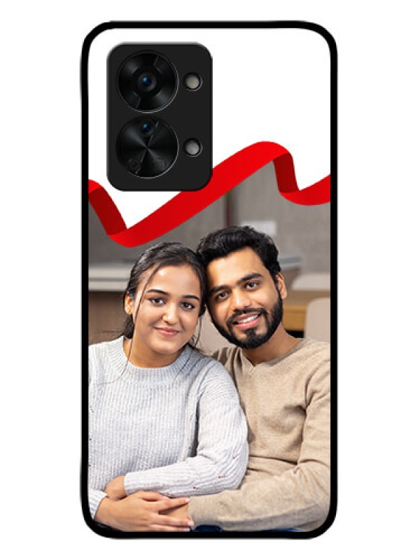 Custom OnePlus Nord 2T 5G Photo Printing on Glass Case - Red Ribbon Frame Design